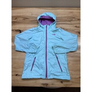 North Face DryVent Jacket Girls Large Mint Green Pink Hooded Full Zip Outdoors